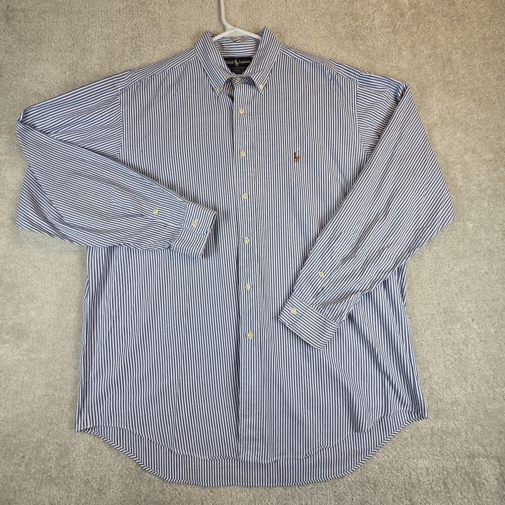 Ralph Lauren Yarmouth Cotton Dress Shirt Men's 16.5 / 35 Blue Stripe Button Down